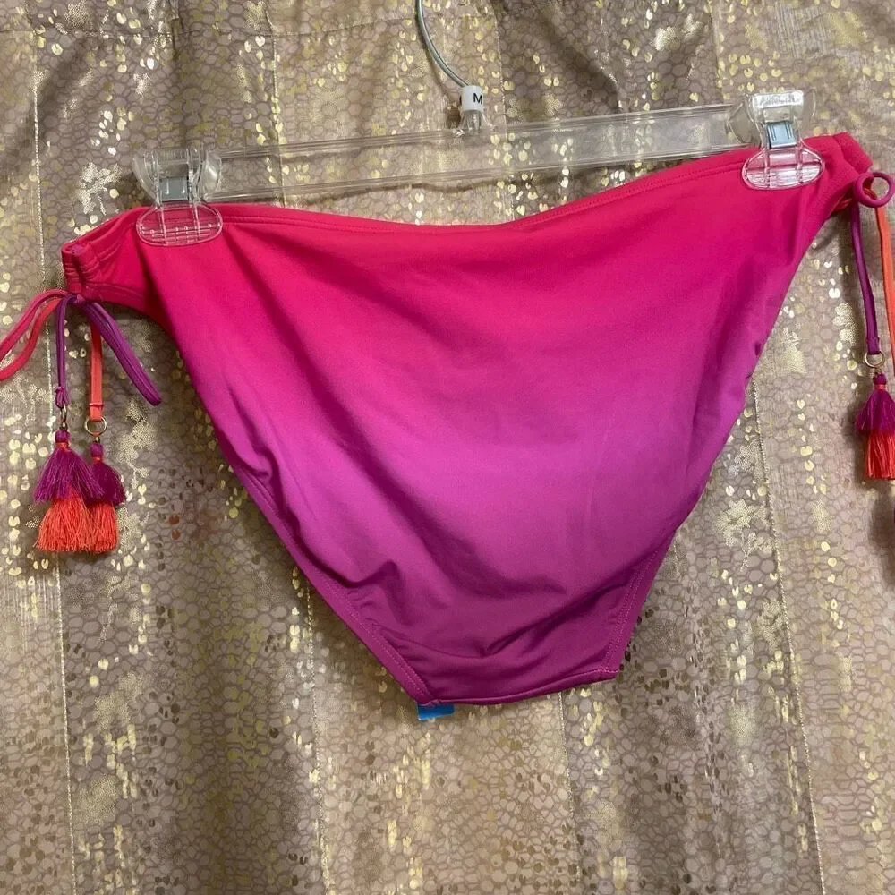 Bleu Rod Beattie Cotton On Pink Purple Ombre Tassel Bikini Set Large/12 NWT